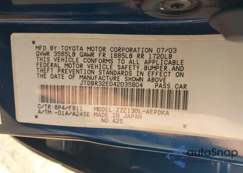 2004 Toyota Corolla Ce from USA, damaged, VIN JTDBR32E042035804